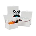 Produktbild: Relaxdays Aufbewahrungskorb 3er Set, mit Deckel & Stoffeinsatz, Bambuskorb, dekorative Aufbewahrungsbox, 3 Größen, weiß