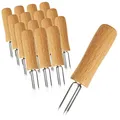Produktbild: com-four® 16x Pellkartoffel-Gabel mit 3 Edelstahl-Zinken, rostfrei, wiederverwendbar als Maisspieß, Schälhilfe (16 Stück - Holz)