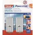 Produktbild: Tesa Selbstklebehaken Chrom glänzend eckig 2 Stück mit 4 x Powerstrips Large