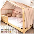 Produktbild: lilimaus Betthimmel Musselin Hausbett Himmel Kinderzimmer Baumwolle mit Gold 2er Set, Gemütlicher Baldachin aus Baumwolle für traumhafte Kinderzimmer-Deko beige|rosa 135 cm x 360 cm