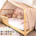Produktbild: lilimaus Hausbett Himmel mit Gold Applikation [in 12 Farben] Betthimmel Hausbett aus 100% Baumwolle Musselin - Stoffhimmel für Hausbett Deko Mädchen & Jungen - Himmel für Hausbett Kinderbett Vorhang