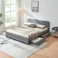 Produktbild: Polsterbett 'Nofrenna' Doppelbett mit 4 Schubladen 140 x 200 cm Leinen Grau - Grau