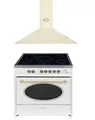 Produktbild: GURARI Elektro-Standherd Retro Glaskeramik Herd 90 cm Creme Range Cooker Elektro XXL Backofen 121 L mit Dunstabzugshaube 90 cm GCH E 912 Cr r+GCH C 046 BG 9, mit 1-fach-Teleskopauszug