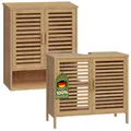 Produktbild: Bellamio Newa Badmöbel-Set – Waschbeckenunterschrank mit 2 Fächern & Hängeschrank mit 3 Fächern – Badezimmermöbel aus Bambus lackiert – Badezimmer Unterschrank – Bambus Regal hängend – Badschrank