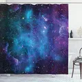 Produktbild: ABAKUHAUS Nebel Duschvorhang, Galaxy Sterne im Weltraum, Stoffliches Gewebe Badezimmerdekorationsset mit Haken, 175 x 240 cm, Navy Lila