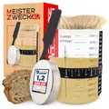 Produktbild: MEISTERZWECK4U Sauerteig Starter Set zum Brot backen - 1100ml Gärglas mit Thermometer, Fütterungsband, Schaber, Stoffabdeckung & Aluminium-Deckel - Sauerteig Glas Behälter - Zubehör für Brot backen