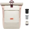 Produktbild: Universitätsrucksack Beige Rosa - Nr. 4 - Rolltop-Rucksack mit Laptopfach für Schule, Arbeit & Fahrrad - Großer Reisetasche - Wasserabweisend