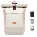 Produktbild: LARKSON Rucksack Damen Herren Beige Rosa - No 4 - Rolltop Backpack mit Laptopfach Uni, Arbeit & Fahrrad - Großer Reiserucksack - Wasserabweisend