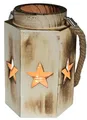 Produktbild: Bambelaa! Weihnachtliche Vintage Holzlaterne Windlicht mit Sternenmuster (ca. 14 x 16 x 23 cm)