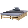 Produktbild: Homestyle4u Holzbett Palettenbett 140x200 cm 2 Schubladen Bettgestell mit Lattenrost Natur Kiefer Massivholz