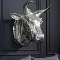 Produktbild: XL Stierkopf TORERO Deko Schädel Aluminium Silber Horn Wanddekoration Accessoire