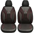 Produktbild: BREMER SITZBEZÜGE Maß Auto Schonbezüge kompatibel mit Mercedes GLC X253 C253 Fahrer & Beifahrer Set ab 2015 / Auto Schonbezug Velour Kunstleder Set 2er Pack in Schwarz/Rote Naht (PS802)