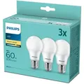 Produktbild: 3er-Sparpack PHILIPS E27 LED Glühbirnenform opalweiss gefrostet 8W wie 60W warmweisses Licht