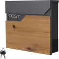 Produktbild: ML-Design Briefkasten Anthrazit-Holzoptik Edelstahl pulverbeschichtet, 37x37cm, Postkasten mit Zeitungsfach, Abschließbar 2 Schlüssel, Design