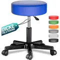 Produktbild: Rollhocker Höhenverstellbar 10cm Polsterung 46-60cm Sitzhöhe 360° Drehbar Ø35cm Rund Rollen Bürohocker Drehhocker Arbeitshocker Hocker Blau - Casaria