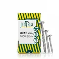 Produktbild: Jet-Fast Premium Universalschrauben 3,0 x 16 mm, 1000 Stück, Duo-Senkkopf, Vollgewinde, TX Antrieb, blau verzinkt, Holzschrauben, Spanplattenschrauben, Cut-Spitze, German Quality