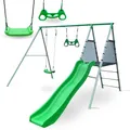 Produktbild: HyperMotion XXL Kinderschaukelset - Gartenschaukel mit Trapez, Rutsche und Schaukel - Robuste Stahlkonstruktion für Kinder ab 3 Jahren - Wetterfest und UV-beständig