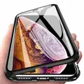 Produktbild: 360° Magnet Full Slim Metall Case Schutz Tasche Handyhülle mit Schutzglas Vorderseite und Rückseite Schwarz für Samsung Galaxy A9 2018 A920F