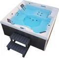 Produktbild: HOME DELUXE - Outdoor Whirlpool - STREAM BIG PLUS Treppe und Thermoabdeckung - Maße: 208 x 208 x 88 cm - Inkl. Heizung, 34 Massagedüsen und 4 äußeren Lichtquellen I Außen Whirlpool Spa für 5 Personen