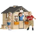Produktbild: Outsunny Spielhaus für Kinder aus Holz, Gartenspielhaus mit Fenster und Briefkasten, Blumentopfrack, ideal für 3-7 Jahre   Aosom.de