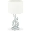 Produktbild: Tischlampe Modern, Elegantes Design, Tischleuchte Stoffschirm, E27, Designerlampe Hxd: 50x25 Cm, Silber/weiß - Relaxdays