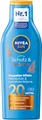 Produktbild: NIVEA SUN Schutz & Bräune Sonnencreme LSF 20 (200 ml), Sonnenmilch mit Pro-Melanin-Extrakt für eine ebenmäßige Bräune, sofortiger Sonnenschutz mit UVA/UVB-Filtersystem