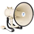 Produktbild: Vonyx MEG150 - Akku Megafon mit Sirene und Mikrofon, Bluetooth, Aufnahmefunktion, Proffesionelles 150W Megaphon mit Mikrofon, bis 2000 Meter, USB, SD, MP3 & AUX, Megaphon mit Umhänge-Gurt, Beige