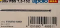 Produktbild: Apolo MEA Fensterbauschrauben FBS 7,5 x 152 mm Senkkopf TX30 VPE 100 Stück