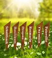 Produktbild: LB H&F Lilienburg Gartenstecker 6er SET Kräuterstecker Metall Metallstecker Kräutertopf (Rostschild Kennzeichnung Markierung Kräuter Kräutertopf Zubehör Samen Kräuter Pflanzen Roststecker zum Stecken Deko Kräutergarten Blumenstecker ROST KEIL, Pflanzschild Gewürzstecker Gartenstecker Kräuter Dekostecker) Rostdeko Kräuterschild Etikett Pflanzstecker Kräuterschilder