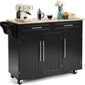 Produktbild: COSTWAY Küchenwagen auf Rollen, Servierwagen Küche, Küchentrolley mit Schubladen, Beistellwagen Kücheninsel Buffetschrank Holz, Küchenschrank mit Arbeitsplatte (Schwarz)