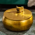 Produktbild: riess-ambiente Runder Couchtisch ORIENT STORAGE 70cm gold Metall mit Stauraum Hammerschlag Design Beistelltisch Tisch