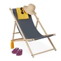 Produktbild: Relaxdays Liegestuhl Holz, Holz Strandliege mit Stoffbezug, klappbar & verstellbar, Garten, Strand & Balkon, dunkelgrau