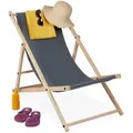 Produktbild: Relaxdays Liegestuhl, Anthrazit, Holz, Textil, 56x82x93.5 cm, Gartenmöbel, Gartenliegen