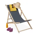Produktbild: Relaxdays Liegestuhl Holz, Holz Strandliege mit Stoffbezug, klappbar & verstellbar, Garten, Strand & Balkon, dunkelgrau