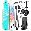 Produktbild: BRAST® SUP Board Family | Aufblasbares Stand up Paddle Set XXL | 370x87x15cm bis 210kg | 7 Designs | inkl. Zubehör 2X Kajak-Sitz 2X Fußschlaufe 2X Paddel Pumpe Rucksack | Mandala