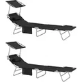 Produktbild: OGS48-SCHx2 2-er Set Sonnenliege mit abnehmbarem Kopfkissen und verstellbarem Sonnendach Gartenliege mit Seitentasche Strandliege Relaxstuhl