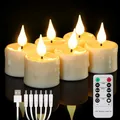 Produktbild: FREEPOWER 6 Stück LED Teelichter Wiederaufladbar mit Fernbedienung & Timer | Elektrische Aufladbare Kerzen mit USB-Kabel, Flackern Warmweiß Dimmbar, Halloween Weihnachten Deko, Ø4 x 5,5cm