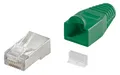 Produktbild: 50 Stück CAT5 RJ45 Netzwerk Stecker + Einfädelhilfe + Tülle in grün STP 8P8C