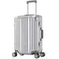 Produktbild: Travelhouse London Handgepäck Koffer, Aluminium Rahmen Polycarbonate Hartschale mit 4 Silent Move Doppelrollen 2X TSA Zahlenschloss 55Lx37Bx23Hcm 47L Silber