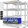 Produktbild: MASKO® 2er-Set Lagerregal Schwerlastregal, Kellerregal, 160 x 80 x 40 cm, bis 700 kg belastbar, 4 verstellbare Ablagen, MDF-Platten Regal aus Metall, Steckregal, Werkstattregal, Keller, Garage Silber