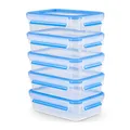 Produktbild: EMSA Clip & Close Frischhaltedosen-Set, rechteckig, 5 X 0,8 L, Aufbewahrungsboxen, 100 Prozent dicht, spülmaschinen-, gefrier-, mikrowellenfest, Transparent, Blau, Made in Germany, N10307