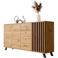 Produktbild: Newroom Sideboard Wildeiche Anthrazit Sideboard Modern Vintage - 160x85x40 cm (BxHxT) - Highboard Anrichte - [Barea.Three] Wohnzimmer Schlafzimmer Flur Esszimmer