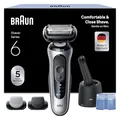 Produktbild: Braun Series 6 Elektrorasierer Herren, Rasierapparat mit 60 Min. Akku, 4in1 SmartCare Reinigungsstation, +2 Aufsätze, Kabelloser Nass- und Trockenrasierer für Männer, Wasserdicht, 62-S7650cc, Silber