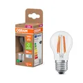 Produktbild: Osram LED-Lampe in klassischer Miniballform, mit dekorativem LED-Filament, Energieeffizienzklasse A, E27, 1.2 W, 255 lm, 4000 K, kaltweiß. Ohne Aufwärmen, sofort 100% Licht.