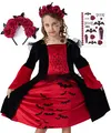 Produktbild: corimori Vampir-Kostüm Set Kleid für Mädchen | mit Haarband & Tattoos | Halloween Kinder-Kostüm | schwarz-rot, Größe 104/110