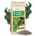 Produktbild: Purgrün® Tannendünger 1 kg – Organisch-mineralische Rezeptur – Feinkörniges Krümelgranulat – NPK 6+4+5 – Extra Magnesium für leuchtend grüne Tannennadeln – Verbessert die Bodenqualität
