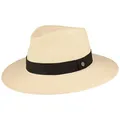 Produktbild: Breiter ORIGINAL Panamahut Strohhut aus Ecuador Lederband Handgeflochten UV-Schutz Bruchschutz Weiß Ripsband S 55-56