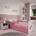 Produktbild: Kinderbett Jugendbett Einhorn 70x140, 80x160, 80x180 cm - Komplettset mit Matratze, Schublade & Rausfallschutz - Rosa