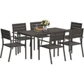 Produktbild: Outsunny Sitzgruppe 7-teilig Essgruppe für 6 Personen Esstisch mit 6 stapelbar Esszimmergruppe mit geschlitzte für Terrasse, Balkon Dunkelbraun - Dunkelbraun