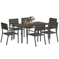 Produktbild: Outsunny Sitzgruppe 7-teilig Essgruppe für 6 Personen Esstisch mit 6 stapelbar Stühlen Esszimmergruppe mit geschlitzte Tisch Küchentisch-Set Balkonmöbel Gartenmöbel für Terrasse, Balkon Dunkelbraun